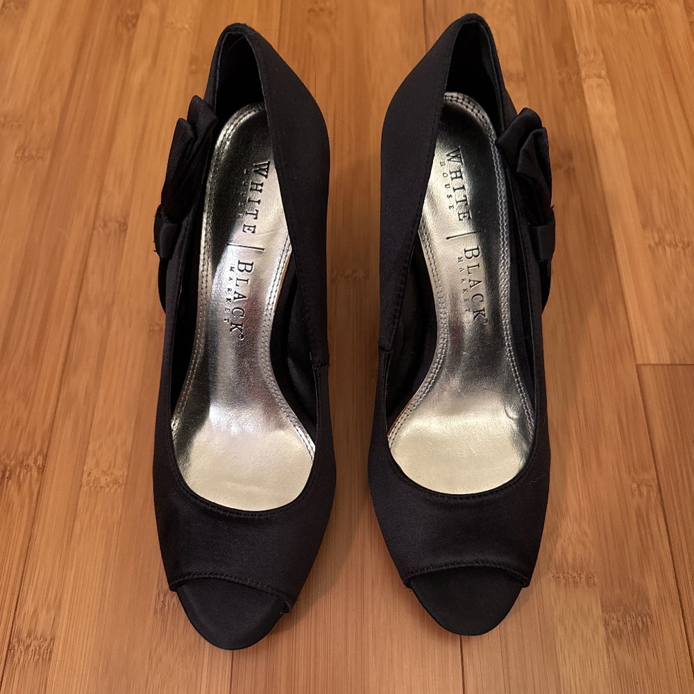 White House Black Market Naples black satin heels